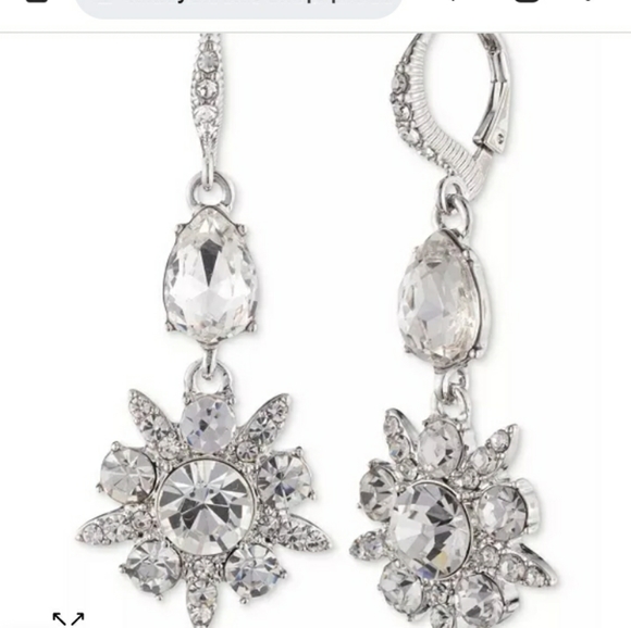 GIVENCHY CRYSTAL STAR FLOWER LEVER BACK DROP EARRINGS - Picture 3 of 6